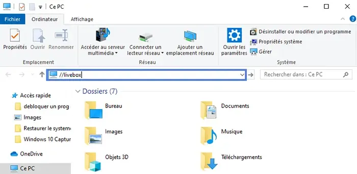 accès aux fichiers du disque dur connecté à la Livebox sur l'ordinateur