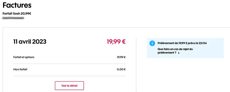 dernière facture sosh espace client