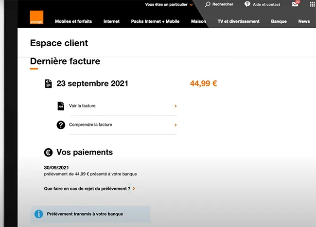 accès aux factures depuis l'espace client orange
