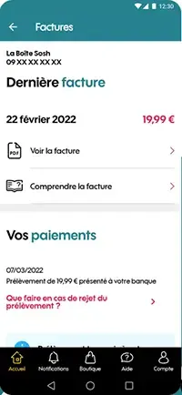 factures sur l'appli mysosh