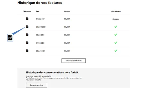 historique des factures sur l'espace client orange