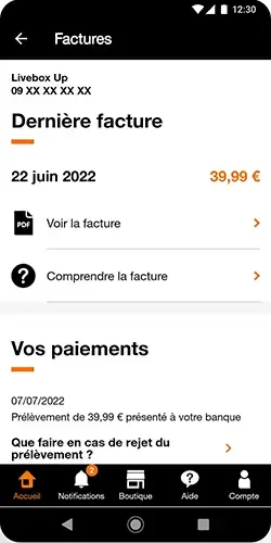factures dans l'appli orange et moi