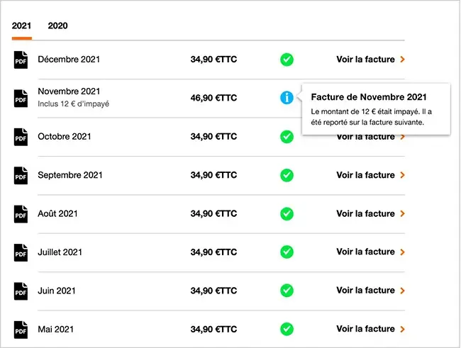 factures dans l'espace client orange pro