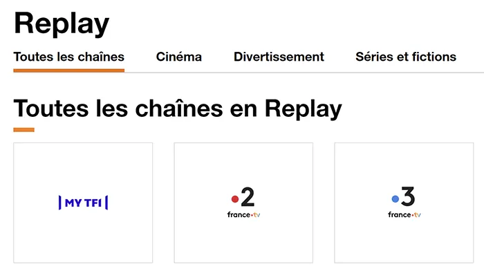 chaînes en replay sur orange tv