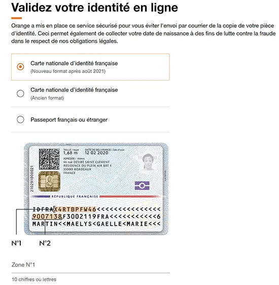 vérification de l'identité pendant la souscription orange